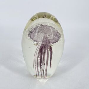 Hand Blown Jellyfish Art Glass Paperweight Purple UV Reactive 3.5”